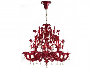Люстра из красного муранского стекла на 9 свечей - gls/165