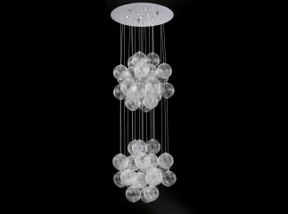 Длинная вертикальная люстра с 2 плафонами из прозрачных стеклянных шаров - gls/053