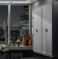 Светло-серый двухсекционный гардеробный шкаф из массива - lnt/067