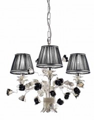 Люстра с 3 черными плиссированными абажурами и стеклянными цветами - mml/058