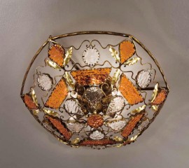 Круглый потолочный светильник, украшенный вставками из рельефного светлого и янтарного муранского стекла - mml/211