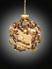 Люстра с плафоном в форме шара из медных и золотистых завитков и стеклянных подвесок - mml/224