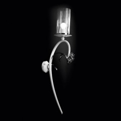 Белоснежное бра с фигурной ножкой и стеклянным плафоном, украшенное черным цветком - mml/255