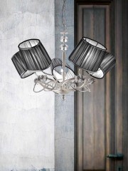 Серебристая фигурная люстра с 5 овальными плафонами из плиссированного черного текстиля - mml/052
