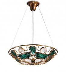 Люстра с плафоном в форме чаши с вставками из прозрачного и изумрудного муранского стекла - mml/210