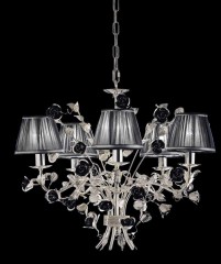 Серебристая люстра с черными розами и 5 плиссированными абажурами - mml/059