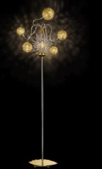 Серебристый торшер с витым каркасом и 6 позолоченными шарами с перфорацией - mml/244