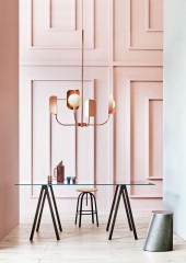 Стильная современная люстра из полированного металла медного оттенка с 4 угловыми плафонами - mml/010