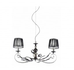 Широкая горизонтальная люстра с завитками и 2 черными плиссированными абажурами - mml/260