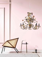 Двухъярусная люстра на 12 свечей с разноцветными металлическими листочками - mml/024