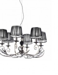 Стильная люстра на фигурном каркасе с 8 абажурами из плиссированного черного текстиля - mml/261