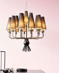 Люстра с 24 текстильными коричневыми абажурами конической формы - mml/390