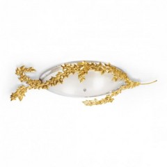 Круглый белый потолочный светильник с позолоченными ветками с листьями - mml/170