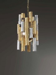 Люстра из серебристых и позолоченных элементов со вставками из декорированного стекла - mml/186