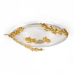 Потолочный светильник с круглым плафоном из белого стекла с позолоченными листьями - mml/171