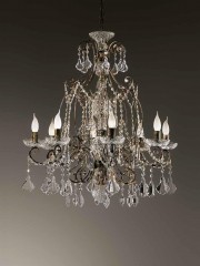 Золотистая люстра на 8 свечей в резных розетках с хрустальным декором - mml/146