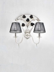 Двойное серебристое бра с черными розами и текстильными абажурами - mml/063