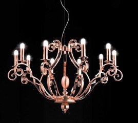 Фигурная подвесная люстра на 10 свечей из полированного металла розового оттенка - mml/030