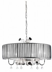 Люстра с большим круглым плиссированным абажуром и черными стеклянными розами - mml/062