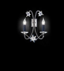 Двойное фигурное бра с синими свечами и стеклянными цветами - mml/042