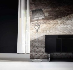 Дизайнерский серебристый торшер с кольцом и овальным плиссированным абажуром - mml/055