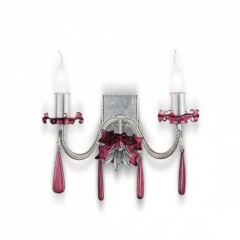 Двойное серебристое с подвесками из розового муранского стекла - mml/251