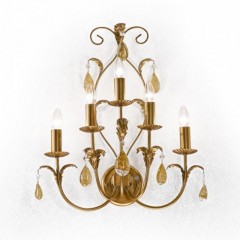 Вертикальное фигурное бра на 5 свечей, бронзового оттенка, с подвесками янтарного цвета - mml/151