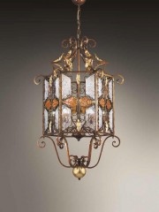 Оригинальная люстра в форме фонаря с вставками из светлого и янтарного муранского стекла - mml/208