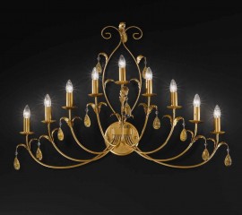 Позолоченное горизонтальное бра на 9 свечей с подвесками янтарного оттенка - mml/152