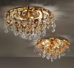 Круглый позолоченный потолочный светильник на 4 лампы, украшенный фигурными хрустальными подвесками - mml/154