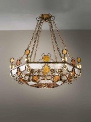 Шестиугольная люстра на 12 ламп со вставками из светлого и янтарного декорированного стекла - mml/207