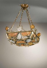 Подвесная люстра с квадратным плафоном, украшенным вставками из светлого и янтарного муранского стекла - mml/205