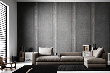 Гостиная с серым угловым модульным диваном и деревянным креслом - sab/133