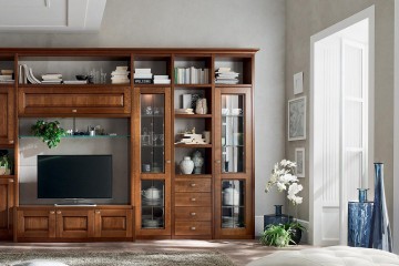 Большая стенка орехового оттенка с серебряными ручками - mrn/026