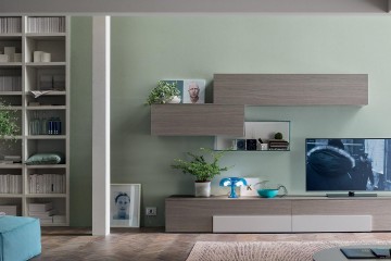 Серая модульная стенка с застекленной полкой - mrn/131