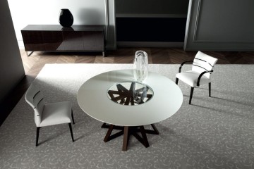 Круглый белый стол со стеклянной вставкой - kpt/146