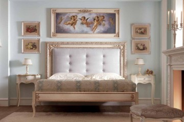 Кровать с прямоугольным изголовьем, оформленным стежкой - капитоне и резьбой по краю - ars/037