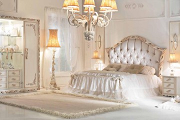 Светлая спальня в стиле барокко с бежевой резьбой - bts/121