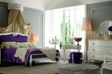Белая спальня с яркими фиолетовыми акцентами - mto/004