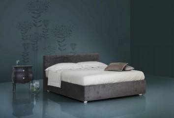 Кровать в серой бархатной обивке с зарядным устройством в изголовье - pma/001