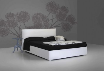 Белоснежная двуспальная кровать с пышным мягким изголовьем - pma/014