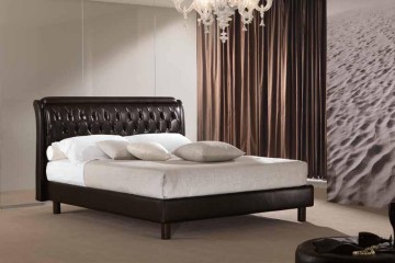 Кровать в кожаной обивке с прямоугольным мягким изголовьем, украшенным стяжкой-капитоне - pma/141