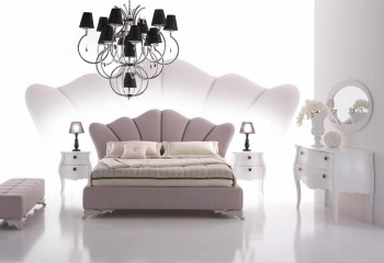 Лиловая двуспальная кровать с фигурным стеганым изголовьем - pma/094