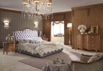 Светло-сиреневая кровать с большим изголовьем с боковинами и каретной стяжкой - pma/120