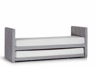 Современная кровать-трансформер в серой текстильной обивке с изголовьем и изножьем - pma/031