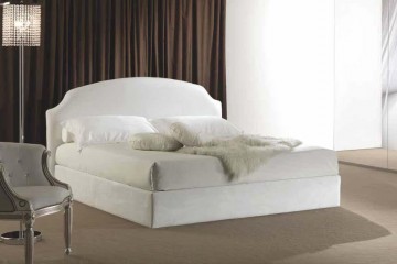 Белая кровать-подиум с фигурным мягким изголовьем - pma/147