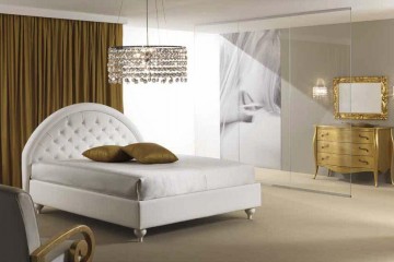 Белая кровать с арочным изголовьем с каретной стяжкой и ящиком - pma/123