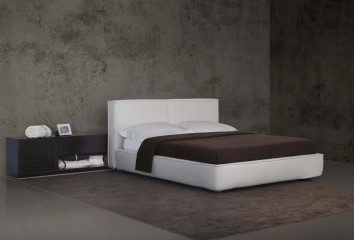 Белая кровать с мягким изголовьем с рельефными швами - pma/018