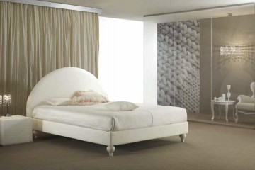 Кровать в белой текстильной обивке с арочным мягким изголовьем - pma/124