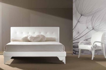 Белоснежная кровать с прямоугольным мягким изголовьем с пуговицами - pma/131